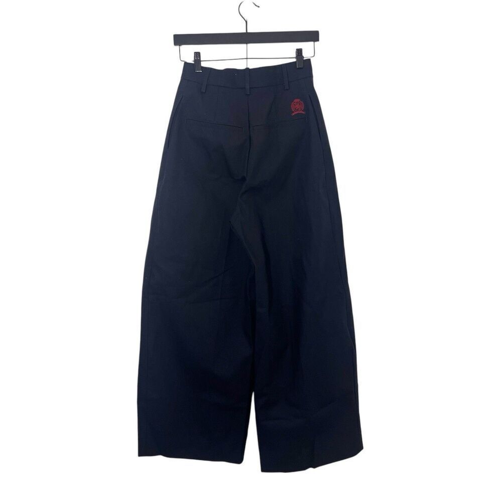 Tommy Hilfiger Chino Pants Womens M Navy High Waist Wide Leg‎ Preppy Academia - Picture 2 of 8